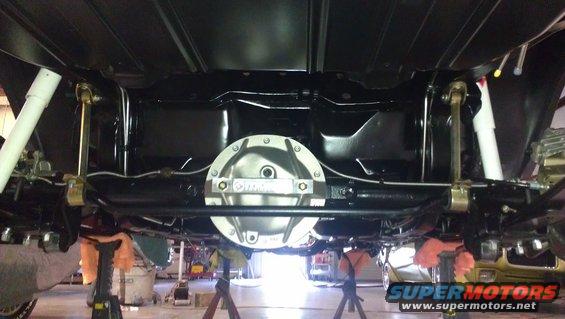Undercarriage view of a polished differential cover