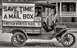 1912 Ford Model T - A vintage mail truck is shown with a banner promoting mailboxes and "United States Mail" signage.