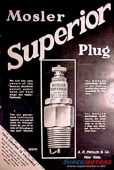 Advertisement for Mosler Superior Plug, a close-up of a spark plug