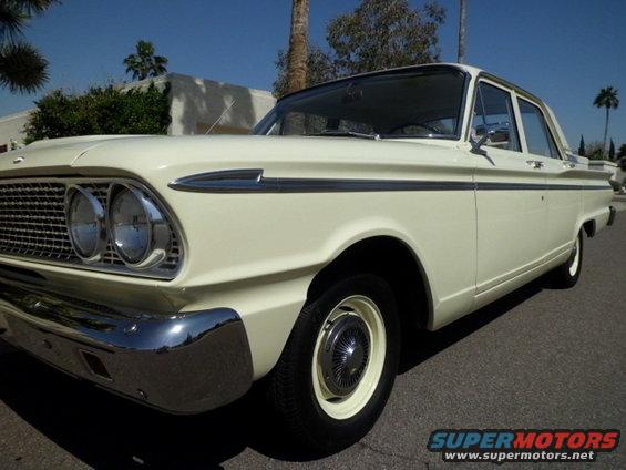 1963 Ford Fairlane sedan, cream color, front quarter view