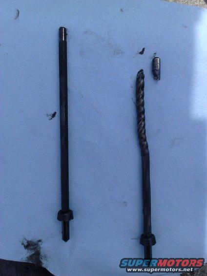 Oil pump shaft. how its suppose to look on the left. what mine looked like on the right. twisted over 2 whole turns before breaking