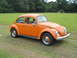 1992 Ford Bronco - This orange Volkswagen Beetle is seen from a three-quarter front view in a grassy outdoor setting.