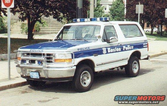 1992 Ford Bronco police SUV with Boston Police markings and light bar
