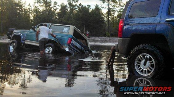 Stuck at a place called Plathe. There was a tire hidden under the water I got stock on and dug in.