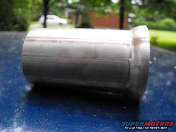 This last three inches of the cat pipe is what you lop off. The cat pipe has been fully 2 1/4inch I.D. all the way up to the muffler, NOW it necks down to 1 7/8 inch pea shooter size. Uh uh, cut it off.