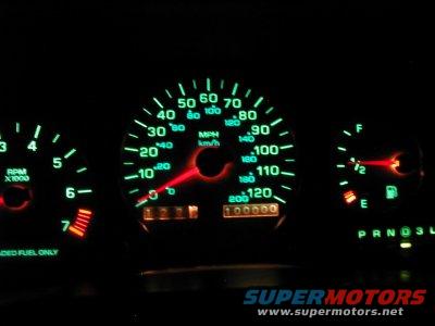 Dashboard gauges with 100,000 miles on odometer
