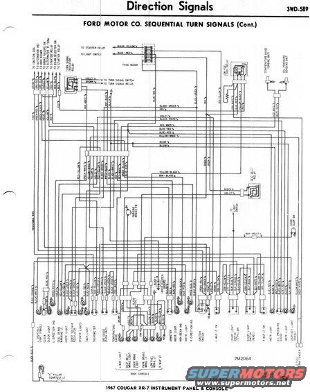 Ford Motor Co. sequential turn signals wiring diagram for 1967 Cougar XR-7 instrument panel and console