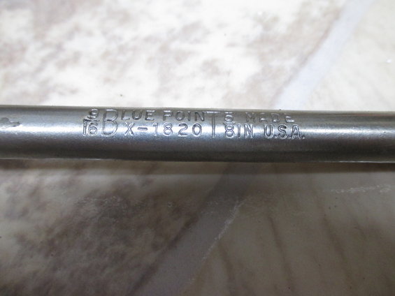 Close-up of a Blue Point tool with markings '16DX-1820' and 'MADE IN U.S.A.'