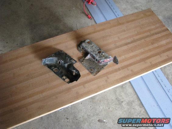 Two metal brackets on a wooden surface
