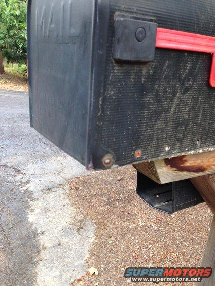 Close-up of a black mailbox with a red flag