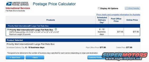 USPS postage calculator for international flat rate boxes to Australia