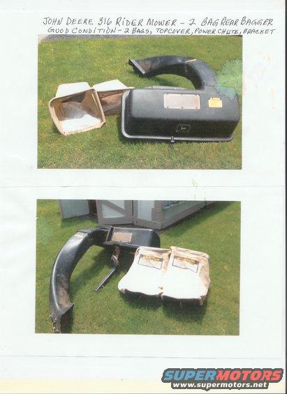 John Deere 2 bag rear bagger with power chute and bracket
