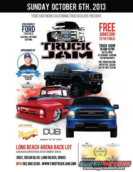 Advertisement for Ford Truck Jam event on Sunday, October 6th, 2013, various Ford trucks