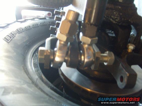 Close-up of vehicle suspension parts and tire sidewall with BFGoodrich text