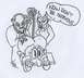 1975 Ford Ranchero - A humorous cartoon depicts a tense situation with masked figures and a worried creature, accompanied by text.