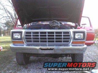 1978 Ford Bronco front grille and headlights, hood open