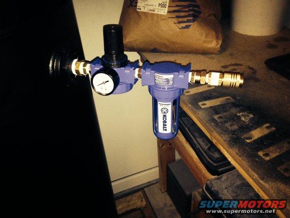 Kobalt Hausfeld 3.7 hp 60 gallon compressor wiring and plumbing - use brass fittings, they wont rust or flake on the inside.  out of compressor uses 1/2 in fitting to 3/8 in reducer, 3/8 in female to 3/8 in male/male to regulator to 3/8 in male/male to air cleaner to 3/8 in male/male to 3/8 in to 1/4 in reducer to female hose coupler quick release.  

This is the way I plumbed it, will step up to 3/8 in or 1/2 in in the future.
