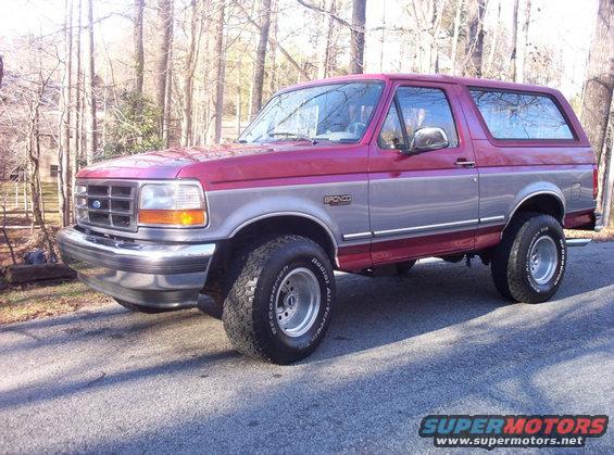 Red and silver 1995 Ford Bronco 3q-front view