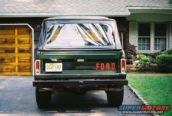 1976 Ford Bronco rear view with soft top and New York license plate QQ47187