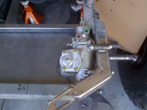 1985 Jeep CJ7 - This image shows a steering box and linkage, not a complete vehicle, and no year is discernible.