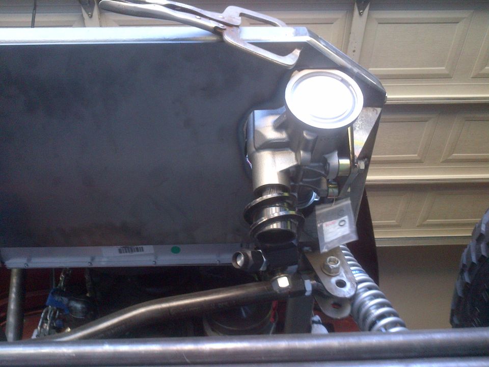 Close-up of steering box and linkage on a custom vehicle build