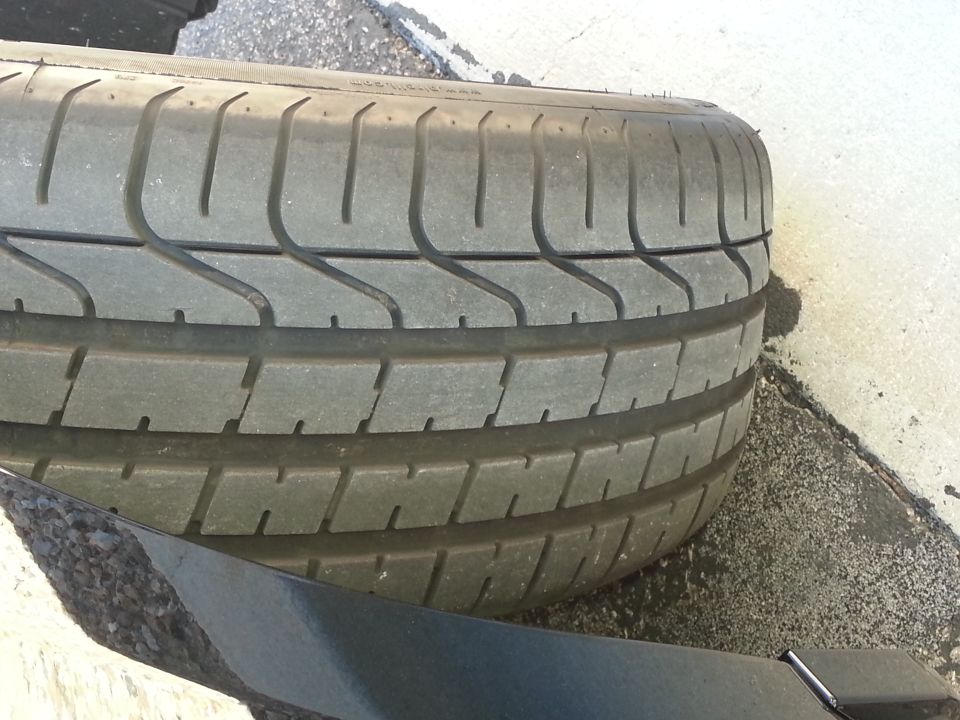 Close-up of a tire tread with visible wear