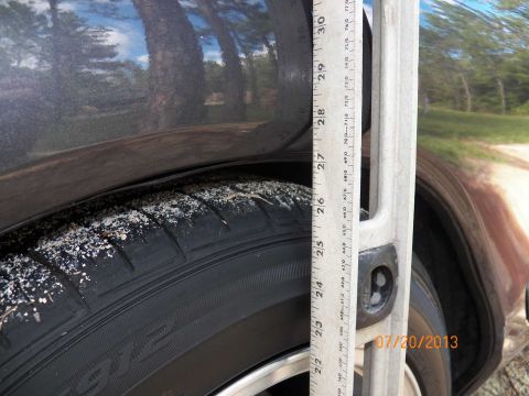 1998 Lincoln Mark VIII - A ruler is used to measure the ride height of a vehicle's tire and fender clearance.