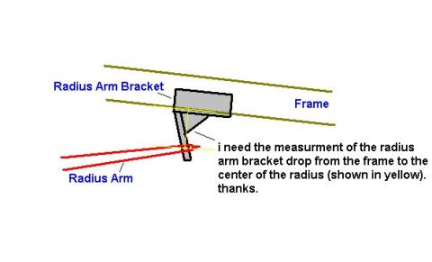 1985 Ford Bronco - This diagram illustrates suspension components and asks for a specific measurement related to the radius arm bracket drop.