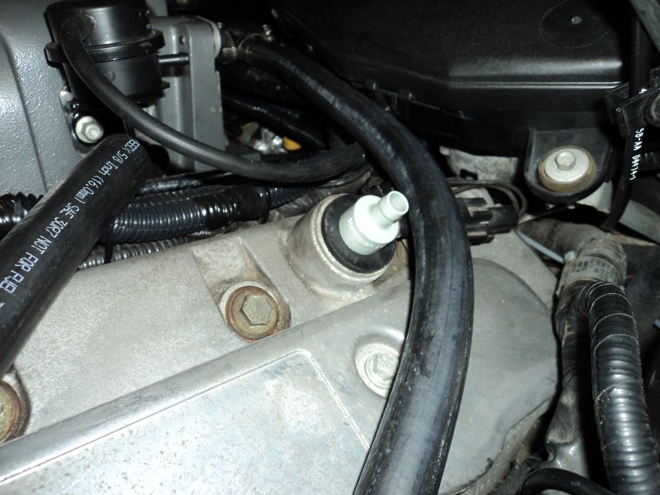 Engine bay detail showing hoses and a valve cover with a sensor