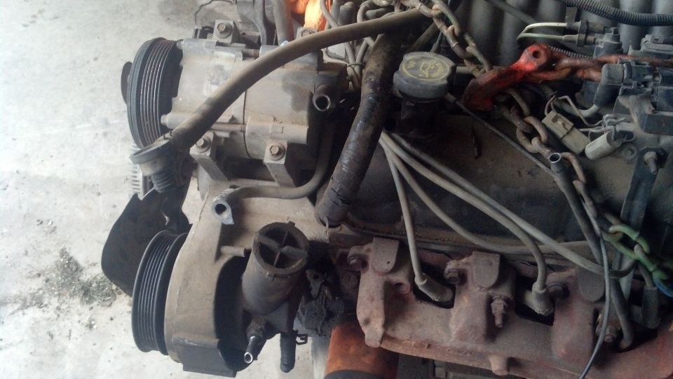 Engine block with hoses and wiring