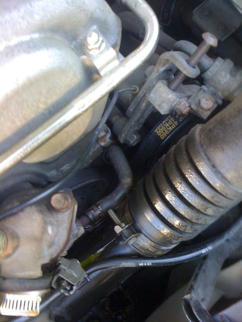 1991 Mazda Miata - Engine bay detail a ribbed hose and a belt with part number visible.