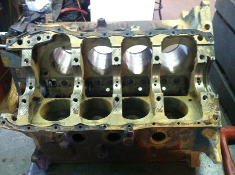 1978 Ford Bronco - Engine block with cylinder bores visible, likely undergoing rebuild or inspection.