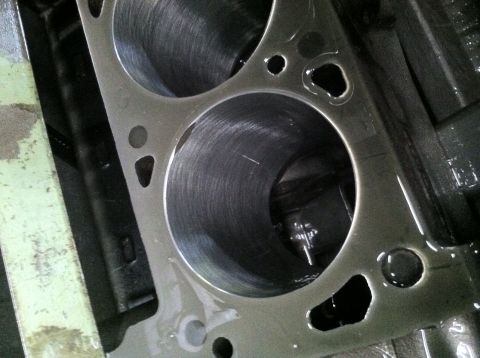 1978 Ford Bronco - Close-up view of engine cylinders, showing the characteristic hone marks.