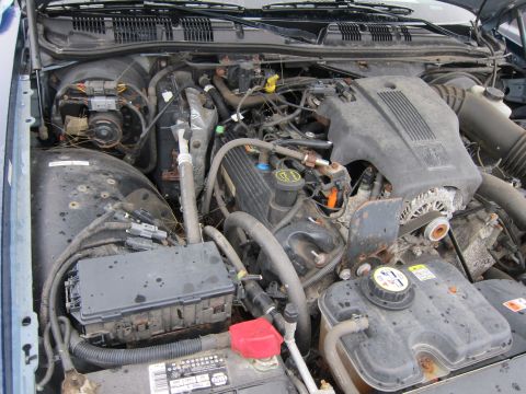 2001 Ford Crown Victoria - Close-up view of a vehicle's engine compartment, showing the motor and associated parts.