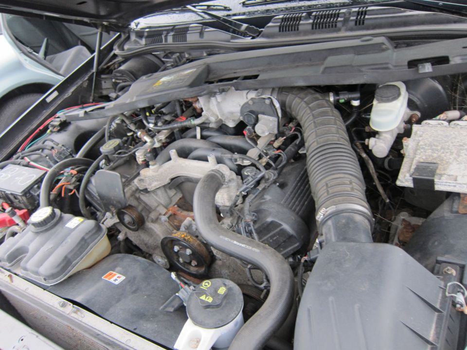 Engine bay with hoses and components visible