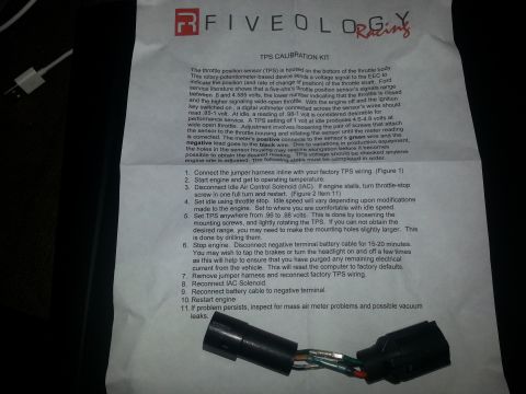 1994 Ford Bronco - Fiveology Racing TPS calibration kit instruction sheet: throttle position sensor signals .6-4.585V, set idle to .96-.98 volts by rotating t…