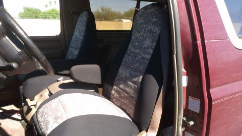 1996 Ford Bronco - Interior view of a 1996 Ford Bronco, front seats with custom covers.