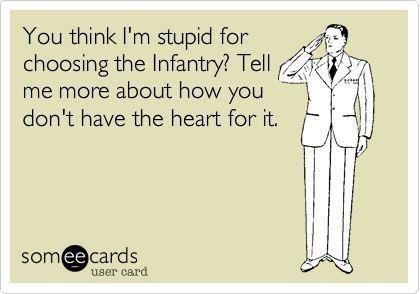 1982 Ford Bronco - This e-card features text about choosing the infantry and a drawing of a man in a suit saluting.