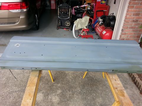 1992 Ford Bronco - Tailgate sanded and primed. not the greatest job, but at least there isn't any rust.