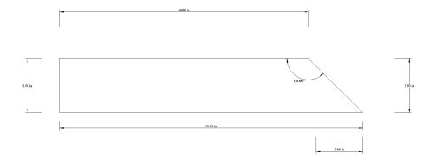 1994 Ford Bronco - Dimensioned engineering drawing of a flat panel with overall length and an angled cut callout labeled in inches and degrees.