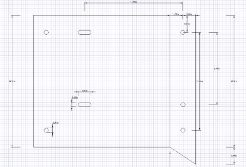 1994 Ford Bronco - Dimensioned engineering drawing on grid paper of a rectangular mounting plate showing slot and hole positions in inches.