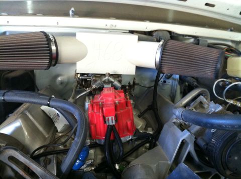 1991 Ford Bronco - Here you can see the custom air cleaner I made with nylon and 3" PVC. It is on a 650 double pumper and that is a billet distributor ho…