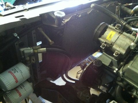 1991 Ford Bronco - My remote oil filter setup and that big ass radiator out of a forestry dept F-350.