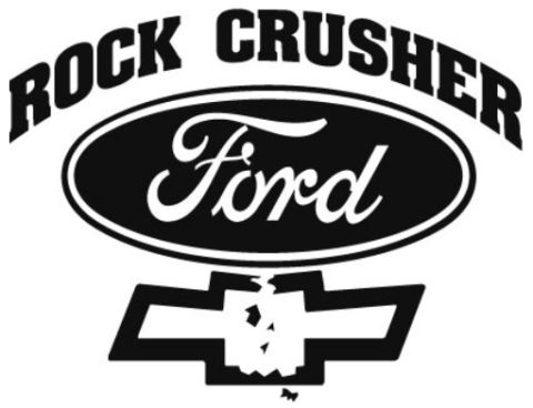2000 Mercury Grand Marquis - Decal shows Ford and Chevrolet logos, with 'ROCK CRUSHER' text and Supermotors.net website.