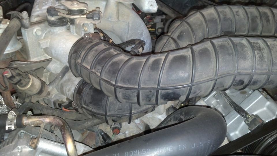 Engine intake hoses and throttle body assembly