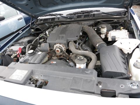 1991 Ford LTD Crown Victoria - The engine bay of a blue vehicle is visible, with another vehicle partially seen on the left.