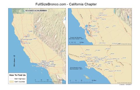1990 Ford Bronco - Maps detail FullSizeBronco.com California Chapter members and locations active in 2013.