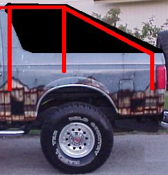 1989 Ford Bronco - The rear quarter panel and removable top section of a 1987-1991 Ford Bronco are visible in this image.