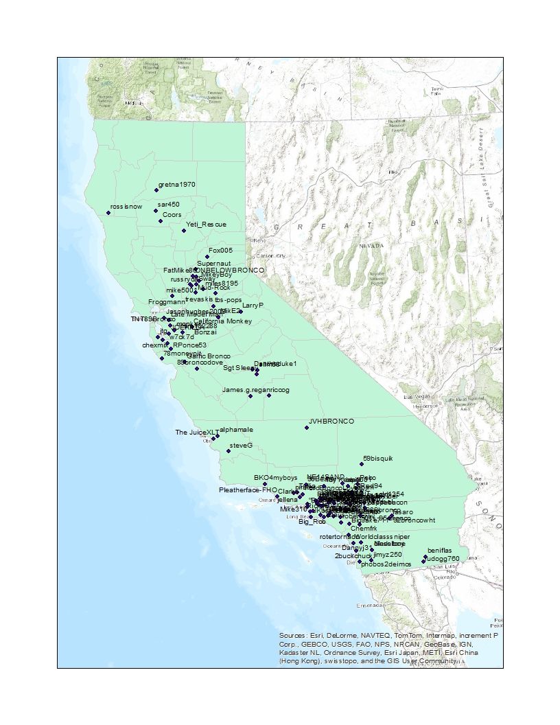 Map screenshot showing locations in California and Nevada.