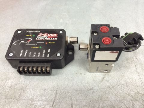 1965 Ford Fairlane - RLF AMS-500 2-stage boost controller with solenoid valve, showing input and output terminals.